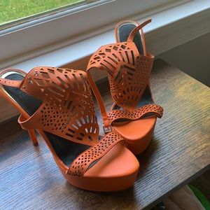 Gently used Orange Gladiator summer platform sandal